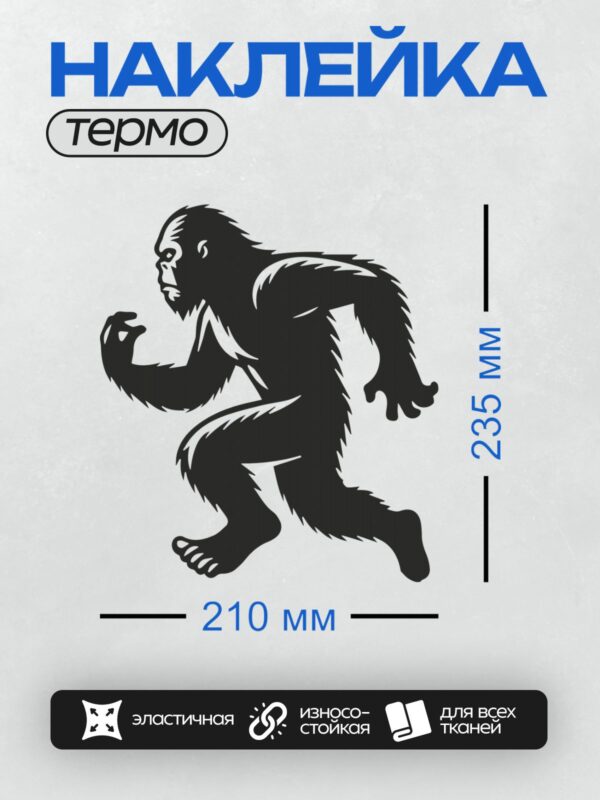 Термонаклейка на одежду DTF / Силуэт Бигфута в движении.