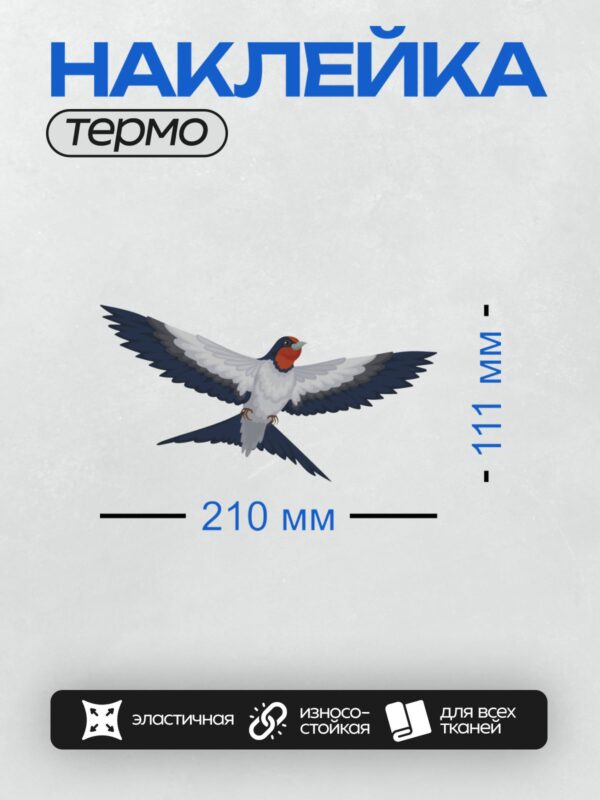 Термонаклейка на одежду DTF / Ласточка с расправленными крыльями в полете.