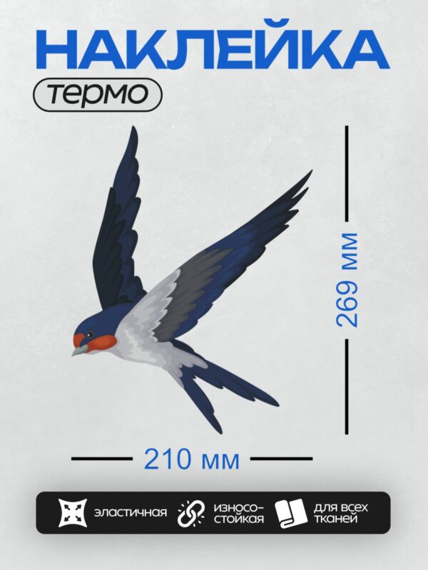 Термонаклейка на одежду DTF / Городская ласточка в полете, векторная иллюстрация.