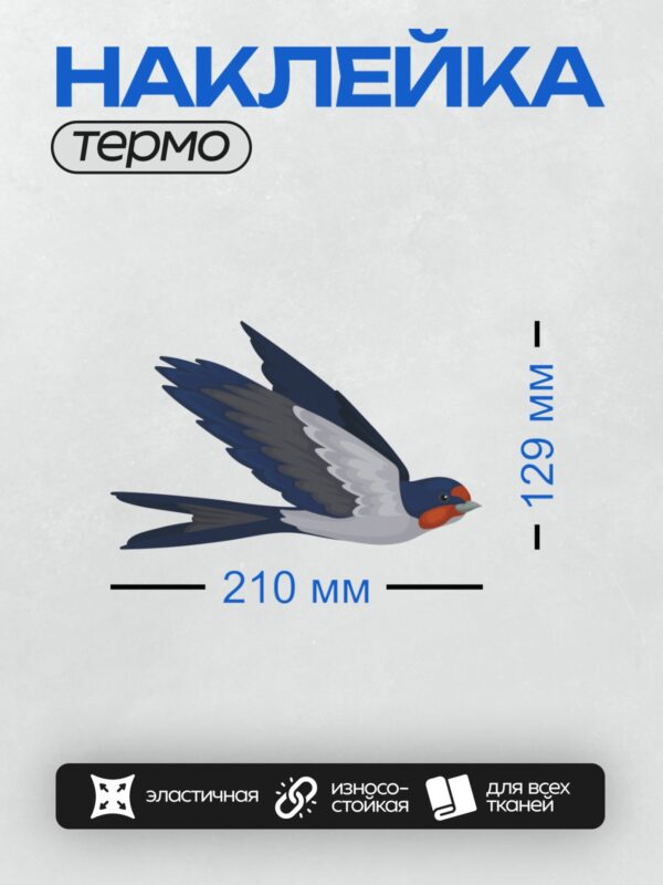 Термонаклейка на одежду DTF / Ласточка в полете с расправленными крыльями.