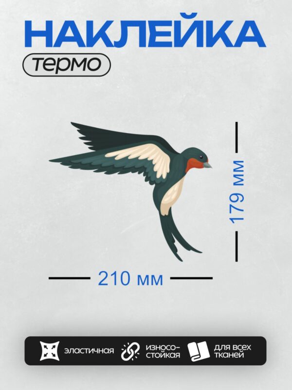 Термонаклейка на одежду DTF / Ласточка в полёте, мультяшный стиль.