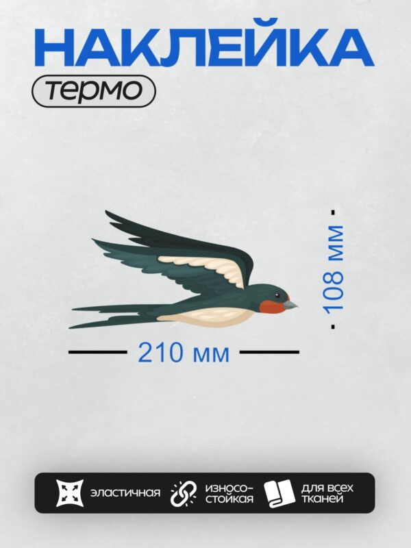 Термонаклейка на одежду DTF / Ласточка в полёте с расправленными крыльями.