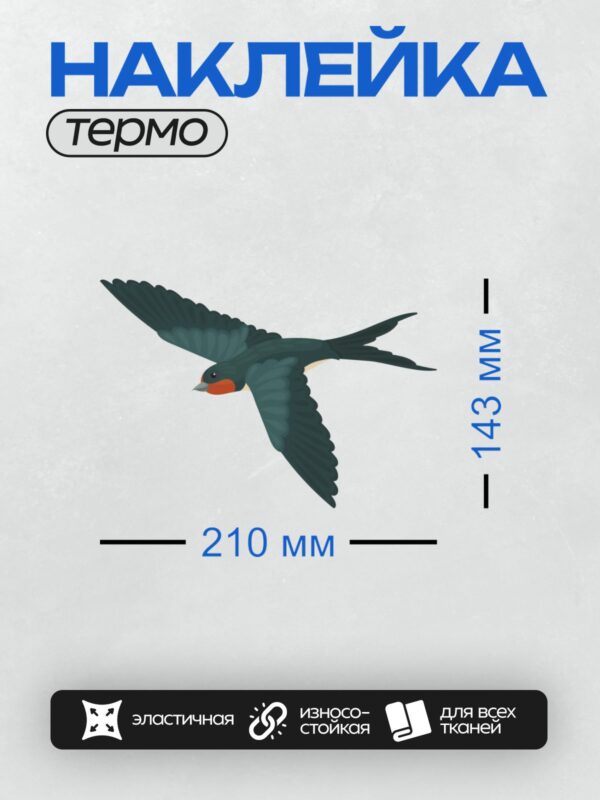 Термонаклейка на одежду DTF / Ласточка с красным горлом в полёте.