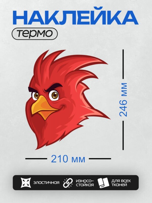 Термонаклейка на одежду DTF / Красный петух с ярким гребнем и сердитым взглядом.