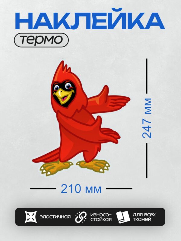 Термонаклейка на одежду DTF / Красный кардинал, мультяшный стиль, весёлое настроение.