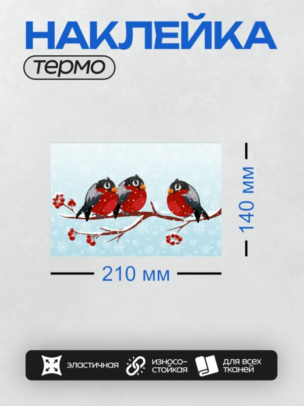 Термонаклейка на одежду DTF / Три снегиря на ветке рябины зимой.