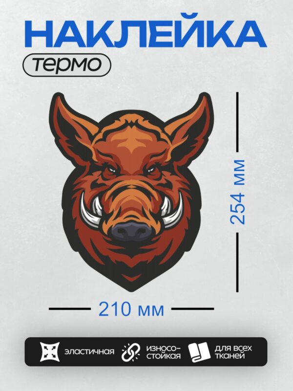 Термонаклейка на одежду DTF / Мультяшный кабан с агрессивным выражением лица.