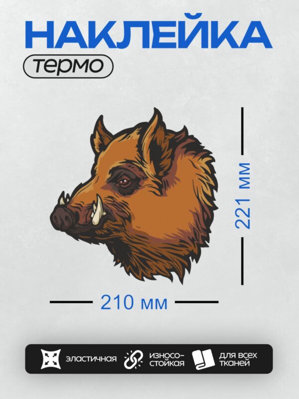 Термонаклейка на одежду DTF / Мультяшная голова кабана с яркими цветами и деталями.