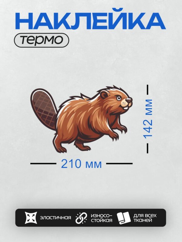 Термонаклейка на одежду DTF / Мультяшный бобр с пушистым хвостом и коричневой шерстью.