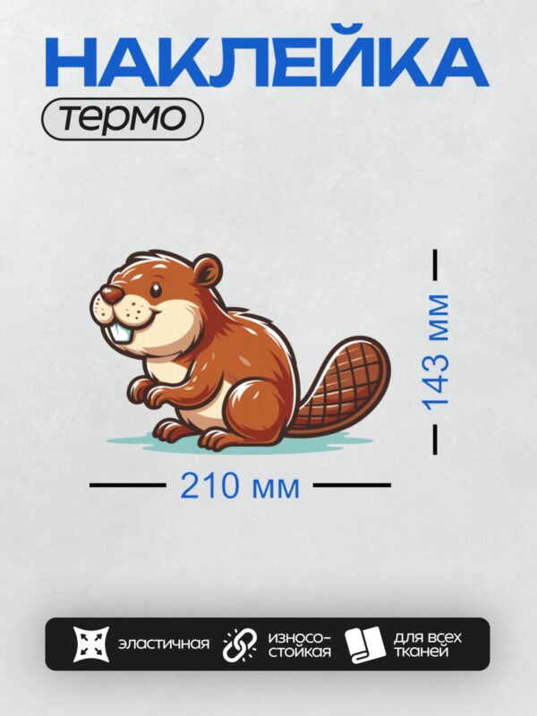 Термонаклейка на одежду DTF / Милый мультяшный бобр с большим хвостом.