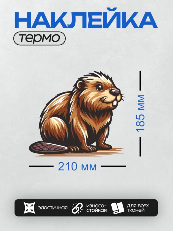 Термонаклейка на одежду DTF / Мультяшный бобр с ракеткой для тенниса.