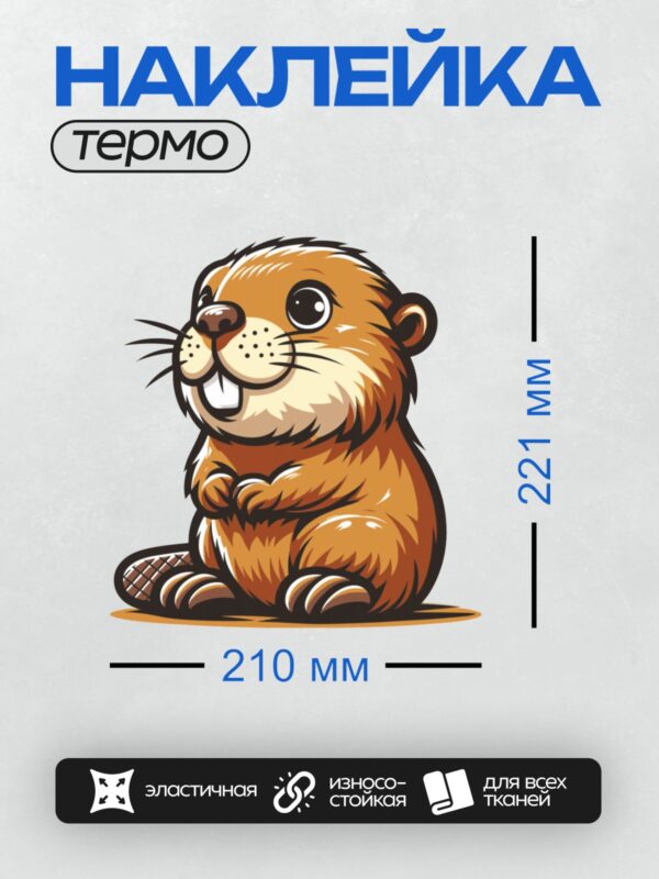 Термонаклейка на одежду DTF / Мультяшный бобр с большими глазами и хвостом.