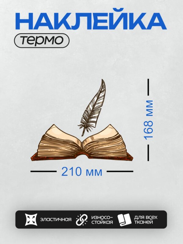 Термонаклейка на одежду DTF / Открытая книга и перо, символизирующие творчество.
