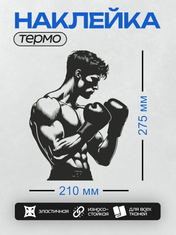 Термонаклейка на одежду DTF / Боксер в боевой стойке, черно-белый стиль, динамичность.