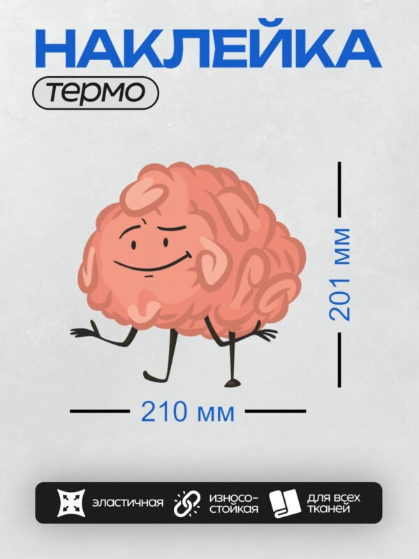 Термонаклейка на одежду DTF / Мультяшный мозг с улыбкой и ножками.