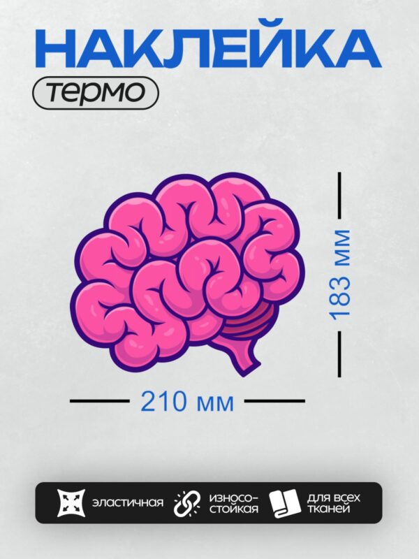 Термонаклейка на одежду DTF / Розовый мультяшный мозг с фиолетовым контуром.
