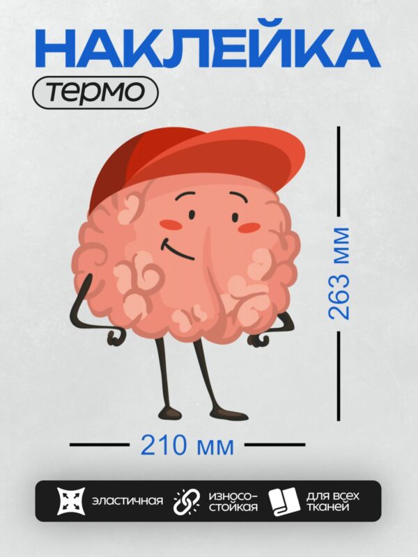 Термонаклейка на одежду DTF / Мультяшный мозг в красном берете, улыбается.