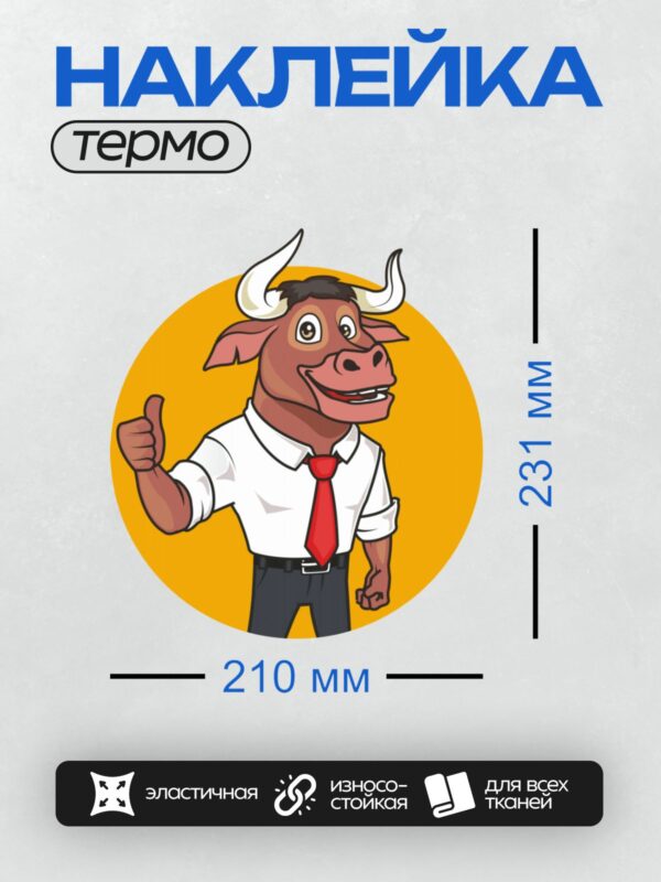 Термонаклейка на одежду DTF / Стилизованный красный бык с надписью "BIGHORN".