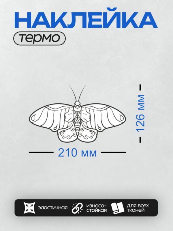 Термонаклейка на одежду DTF / Контурная бабочка с изящным узором на крыльях.