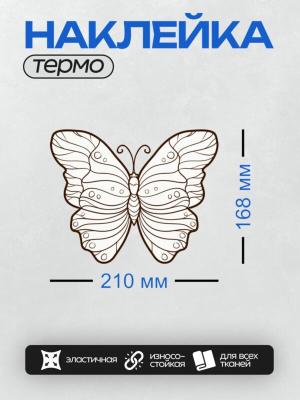 Термонаклейка на одежду DTF / Контурная бабочка с декоративными узорами для раскрашивания.