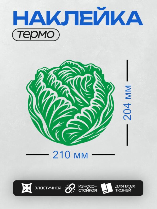 Термонаклейка на одежду DTF / Зеленый контур капусты на белом фоне.