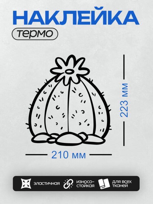 Термонаклейка на одежду DTF / Кактус в горшке с бантом, стилизованный рисунок.