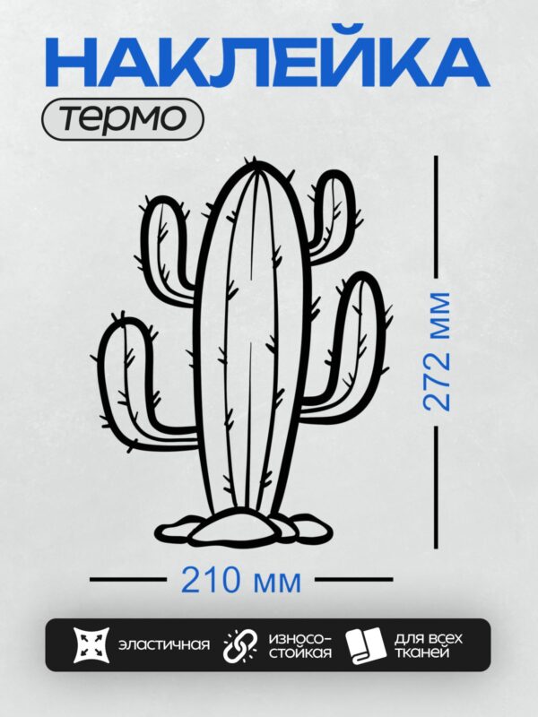 Термонаклейка на одежду DTF / Контурный рисунок кактуса с колючками.