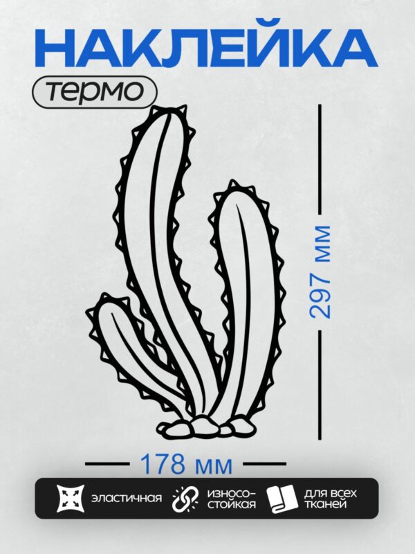 Термонаклейка на одежду DTF / Стилизованный кактус с острыми колючками.