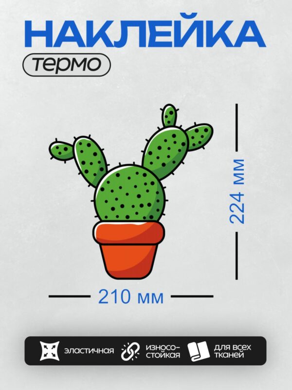 Термонаклейка на одежду DTF / Мультяшный кактус в оранжевом горшке.