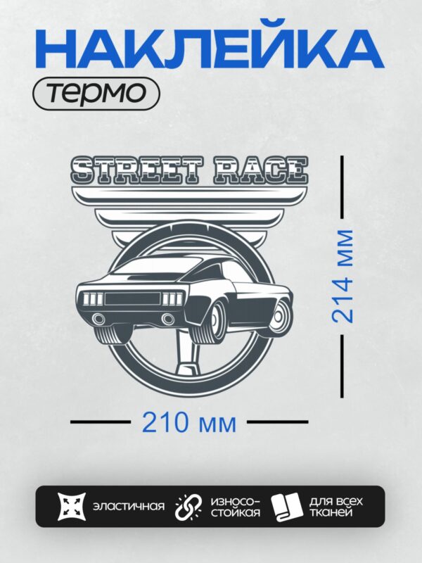 Термонаклейка на одежду DTF / Логотип с ретро-автомобилем и надписью "Street Race".