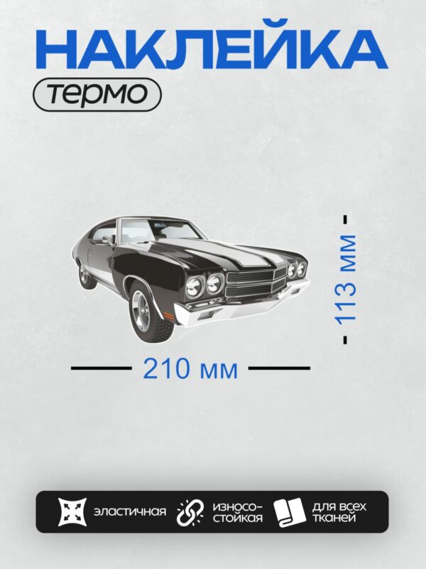 Термонаклейка на одежду DTF / Стилизованный чёрно-белый Chevrolet Chevelle SS 1970 года.