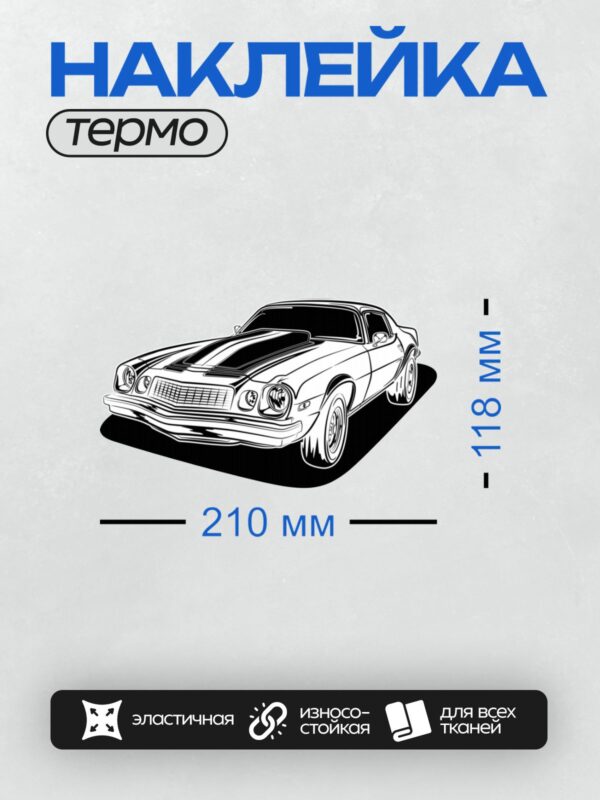 Термонаклейка на одежду DTF / Черно-белый рисунок Chevrolet Camaro 1969 года в движении.