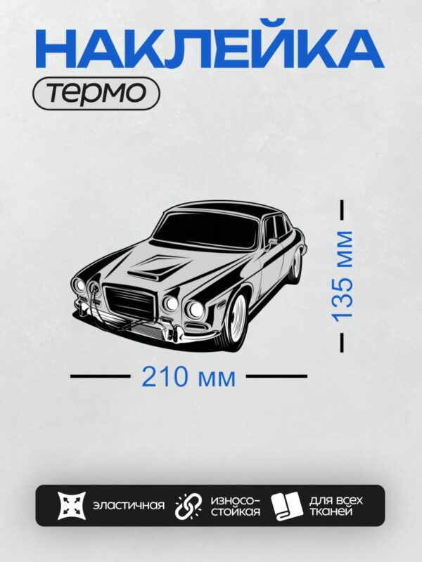Термонаклейка на одежду DTF / Черно-белый ретро-автомобиль с выразительными линиями.