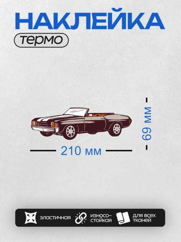 Термонаклейка на одежду DTF / Классический черный кабриолет с открытым верхом.