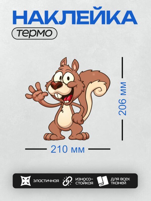 Термонаклейка на одежду DTF / Мультяшная белка с большими глазами и улыбкой.