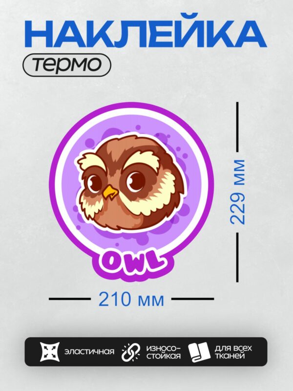 Термонаклейка на одежду DTF / Милая мультяшная сова с большими глазами.