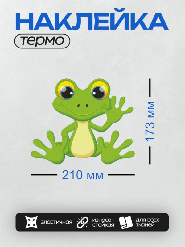 Термонаклейка на одежду DTF / Мультяшная лягушка с большими глазами и улыбкой.