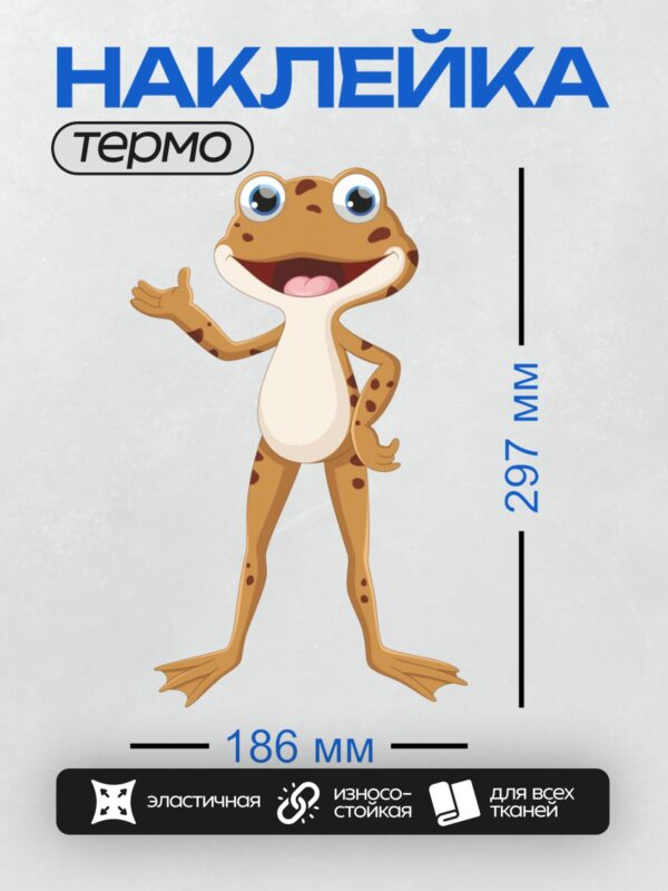 Термонаклейка на одежду DTF / Мультяшная лягушка с большими глазами и улыбкой.