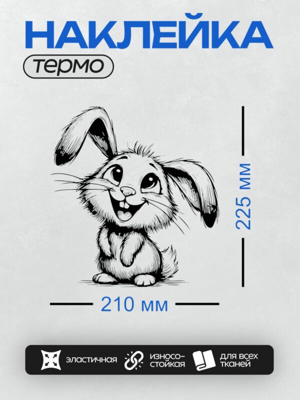 Термонаклейка на одежду DTF / Мультяшный заяц с большими глазами и длинными ушами.