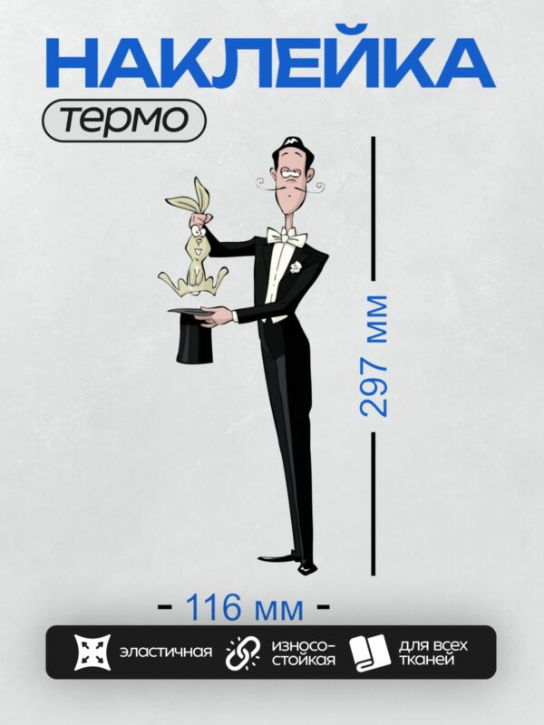Термонаклейка на одежду DTF / Мультяшный фокусник достает кролика из шляпы.