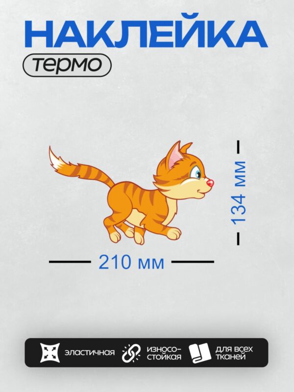 Термонаклейка на одежду DTF / Рыжий мультяшный кот с большими глазами и полосатым хвостом.