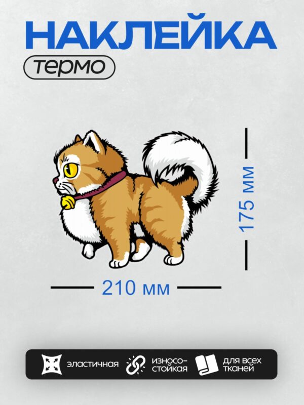 Термонаклейка на одежду DTF / Мультяшный рыжий кот с большими глазами и ошейником.
