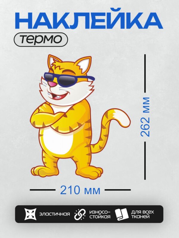 Термонаклейка на одежду DTF / Мультяшный рыжий кот в солнцезащитных очках.