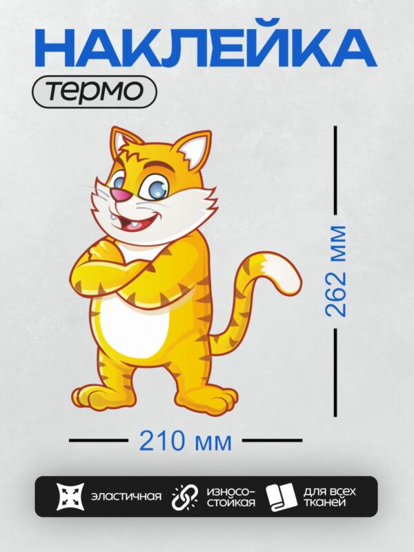 Термонаклейка на одежду DTF / Мультяшный рыжий кот с белыми лапками и хвостом.