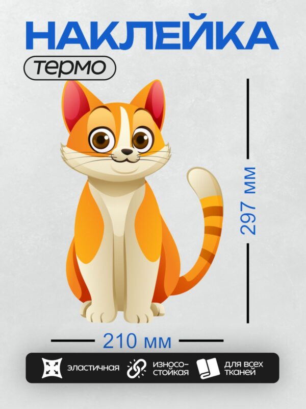 Термонаклейка на одежду DTF / Мультяшный рыжий кот с большими глазами.