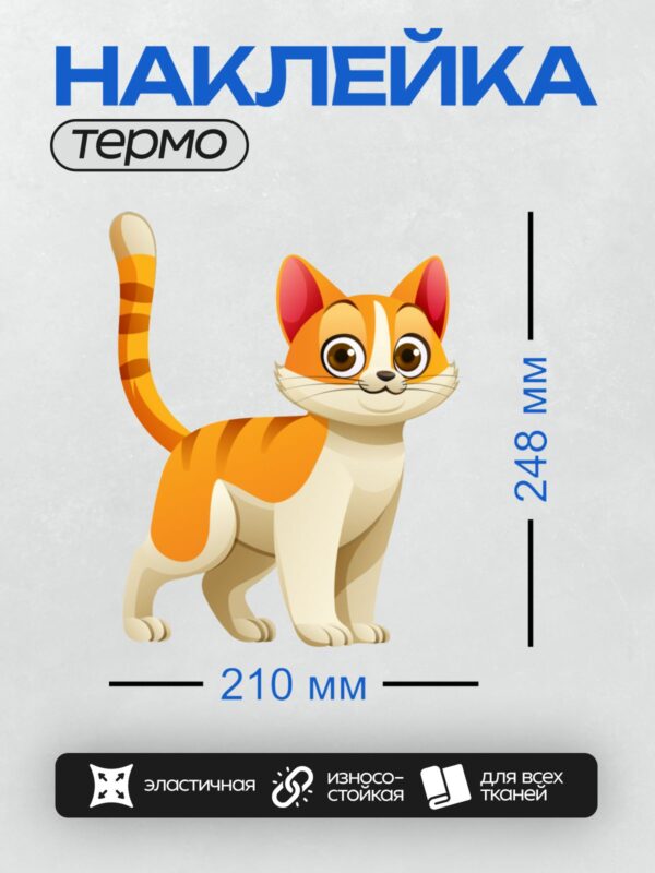 Термонаклейка на одежду DTF / Рыже-белый мультяшный кот с большими глазами.