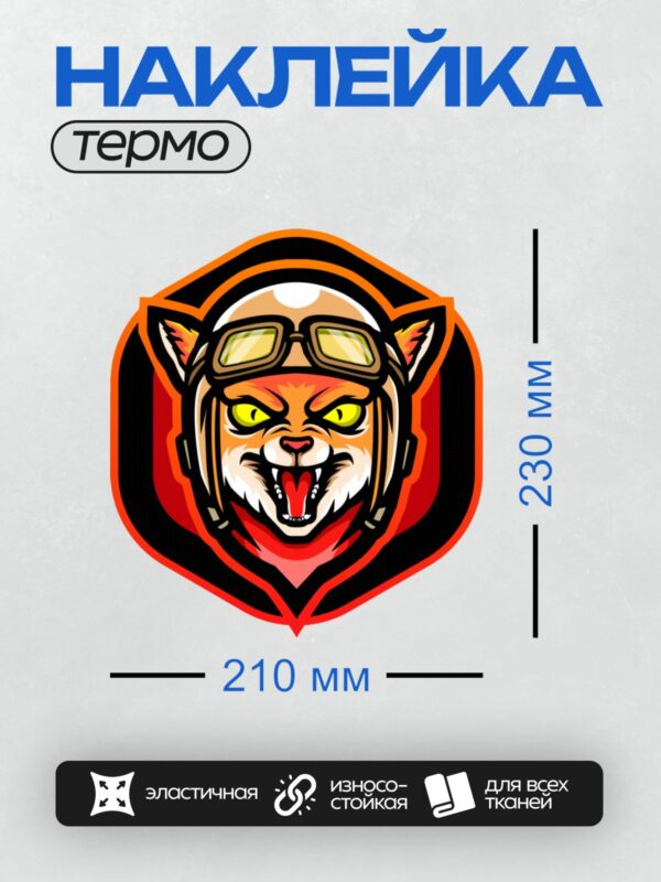 Термонаклейка на одежду DTF / Мультяшная рысь в шлеме и очках, яркий дизайн.