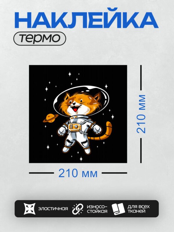 Термонаклейка на одежду DTF / Рыжий кот в скафандре парит в космосе.
