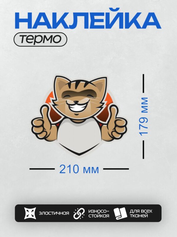 Термонаклейка на одежду DTF / Мультяшный рыжий кот с поднятыми большими пальцами.