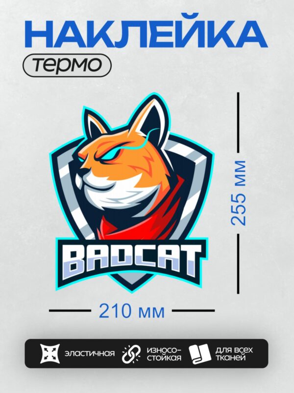 Термонаклейка на одежду DTF / Логотип с рыжим котом и надписью "Bad Cat".